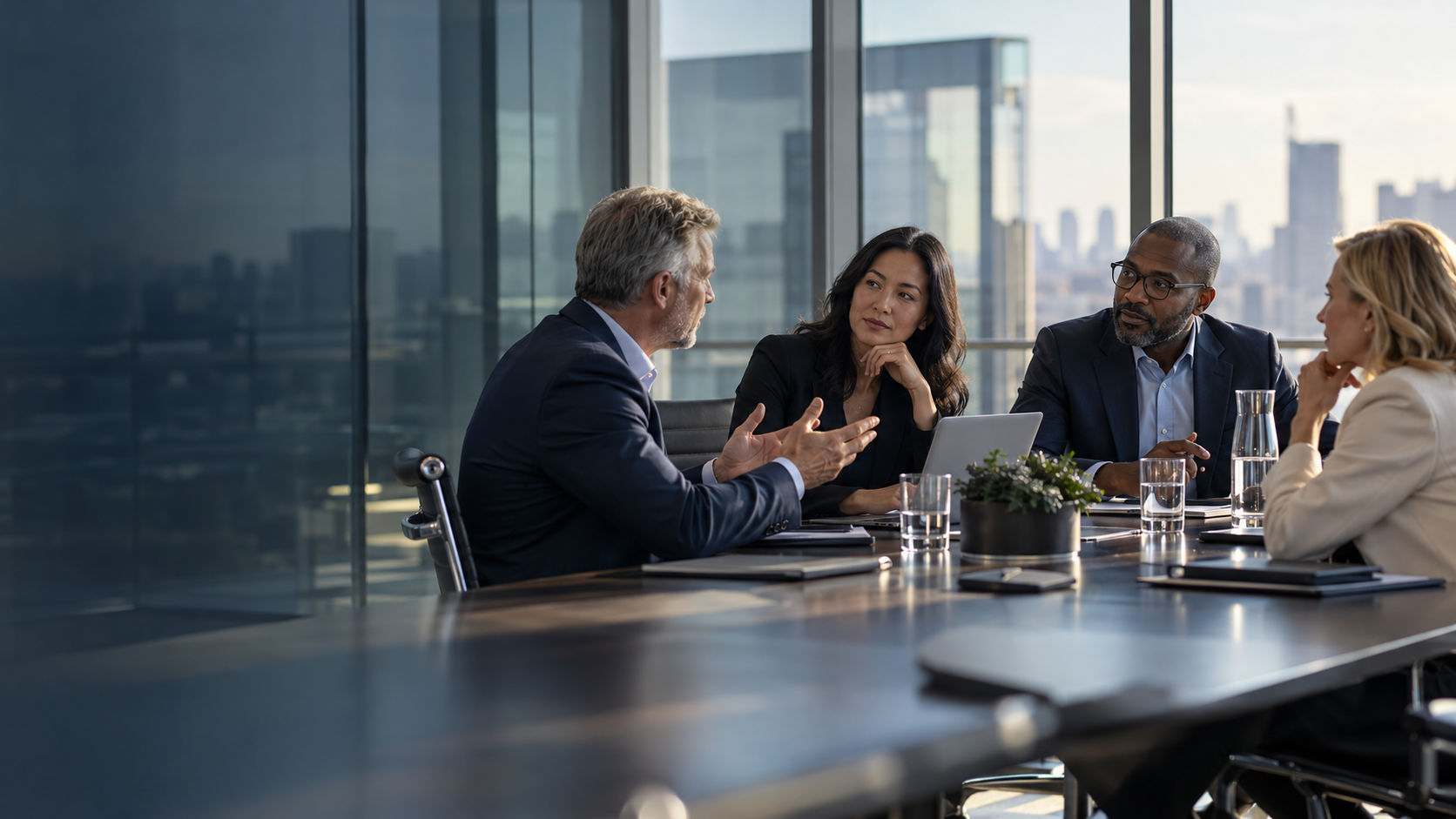 Senior executives in a strategic leadership meeting